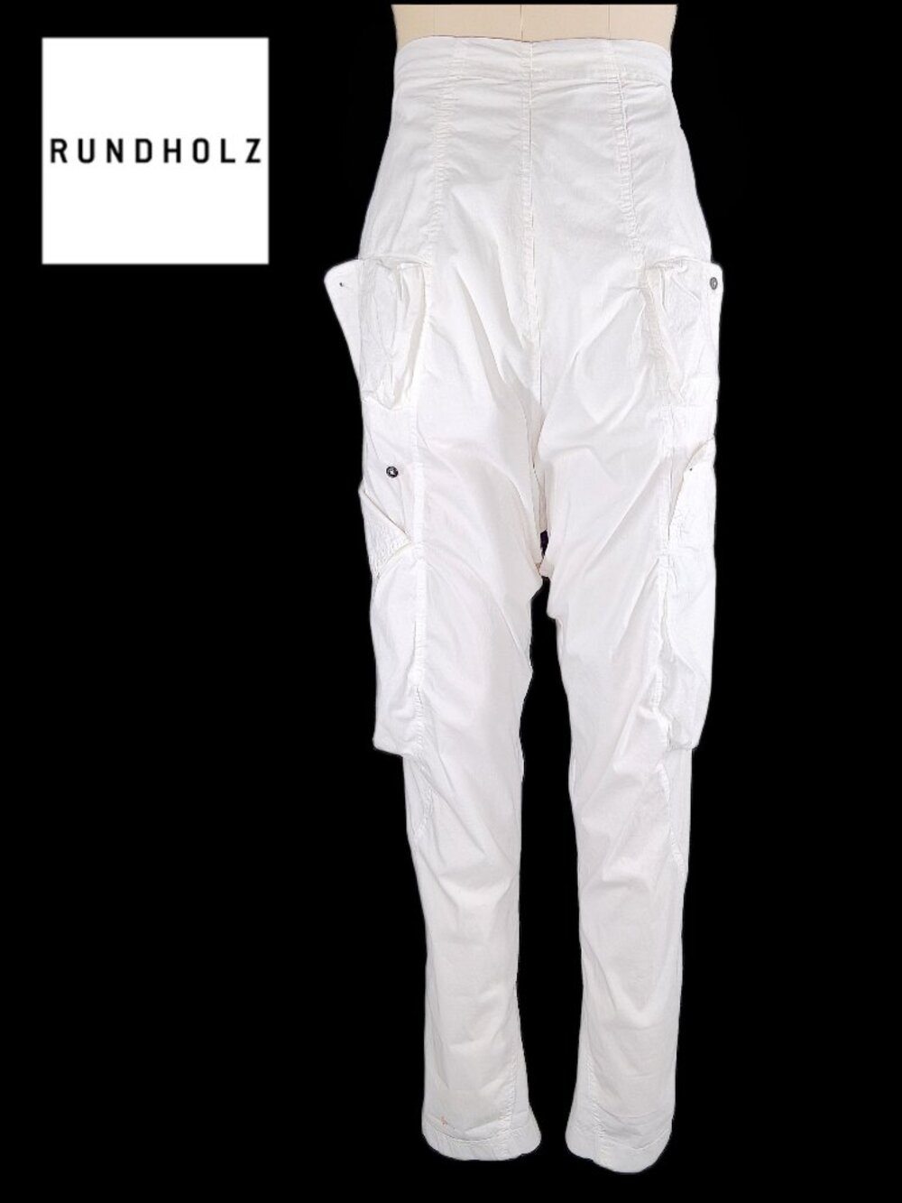Rundholz Dip Star White Drop Crotch Utility Parachute Cargo Pants Oversize XS